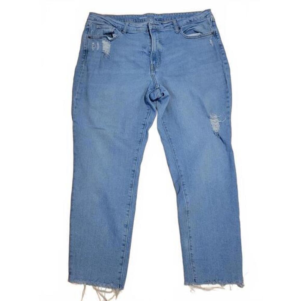 Old Navy OG Straight High Rise Distressed Light Wash Jeans Raw Hem Size 18
